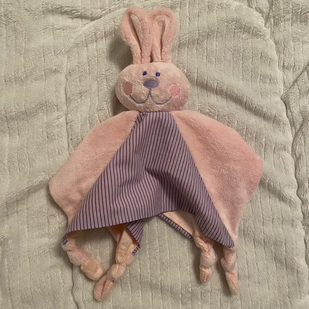 Babies R Us Bunny Rabbit Knotted Corners Rattle Head Baby Security Blanket Lovey